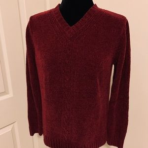 Vintage Y2K Express Burgundy Chenille V-Neck Sweater